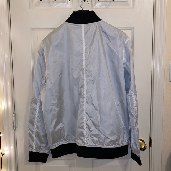 Vintage Y2K GUESS Reflective Bomber Zip-Up Windbreaker Jacket Black & White XL - Picture 2 of 5